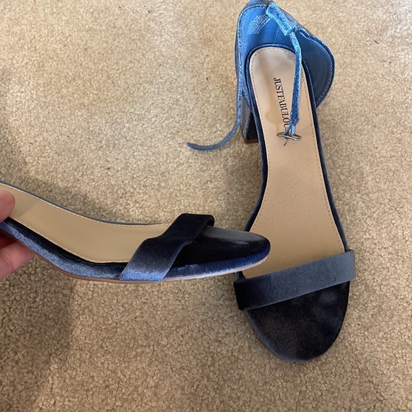 Blue Velvet Heeled Sandals - Picture 2 of 4